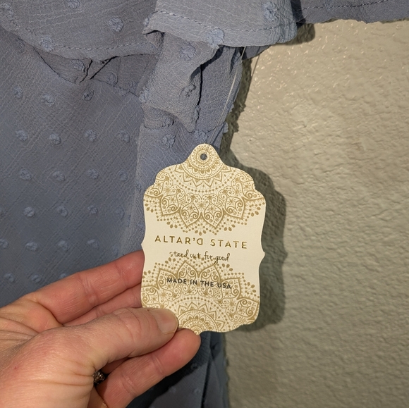 Swiss Dot Flutter Sleeve Mini Dress Altar’d State Blue NWT Size S Coquette Girly - Picture 4 of 9